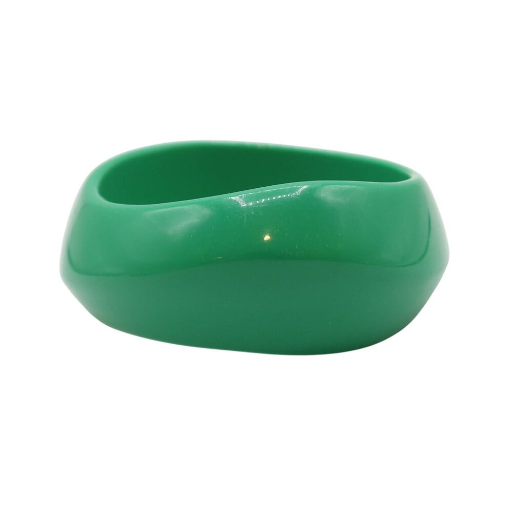 Vintage Wavy Chunky Green Acrylic Wide Cuff Bracelet Unsigned Asymmetric Retro